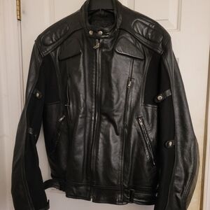 COPY - Exelement Mens Black leather motorcycle jacket. Vented, w/liner. Xxl
